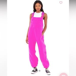 Free People Hit The Slopes Salopette Fleece in Living Magenta (oversized)